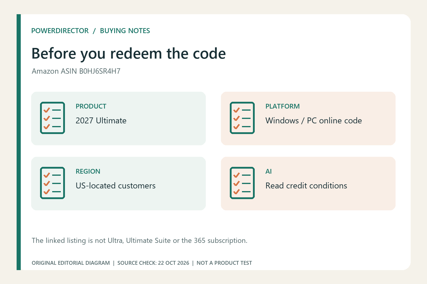 PowerDirector purchase checklist: Windows edition, PC code, US eligibility and credit terms